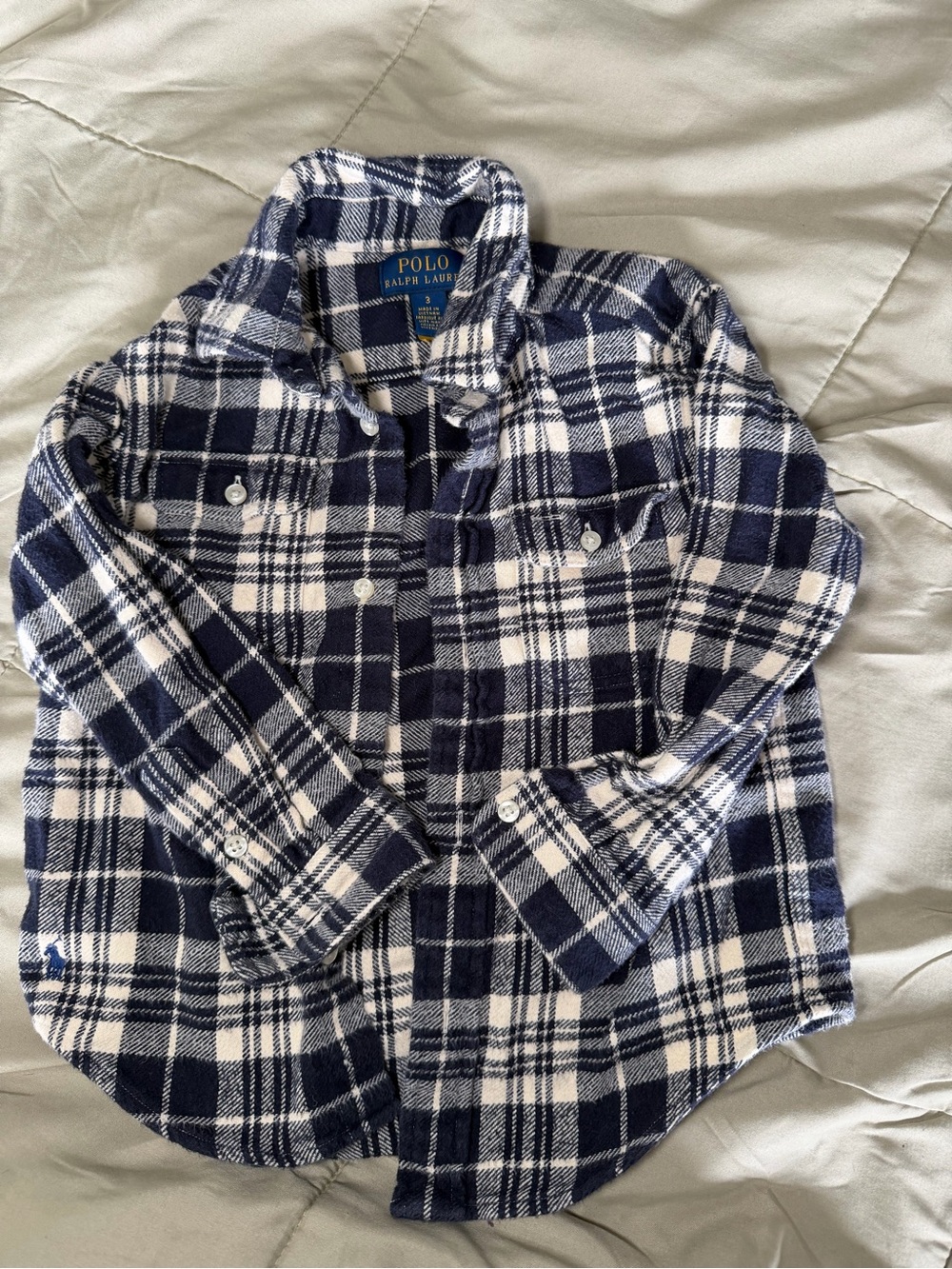 Ralph Lauren Kids Navy and White Plaid Button-Up Shirt